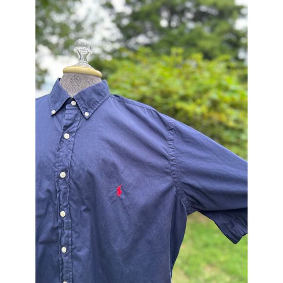 Ralph Lauren feather weight twill navy blue mens short sleeve shirt size XL Tall - Picture 2 of 5